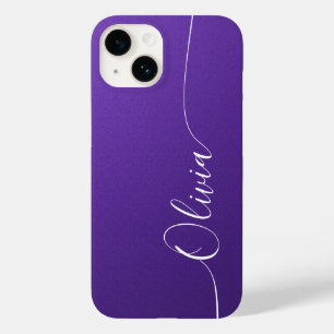 Coque Pour iPhone 14 Améthyste Blanc Élégant Calligraphie Script Nom