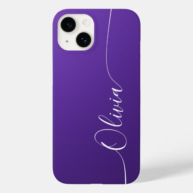 Coques Case-Mate iPhone Améthyste Blanc Élégant Calligraphie Script Nom (Verso)