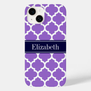 Coque Pour iPhone 14 Améthyste Wht Marocain #5 Bleu Nuit Monogramme Ini