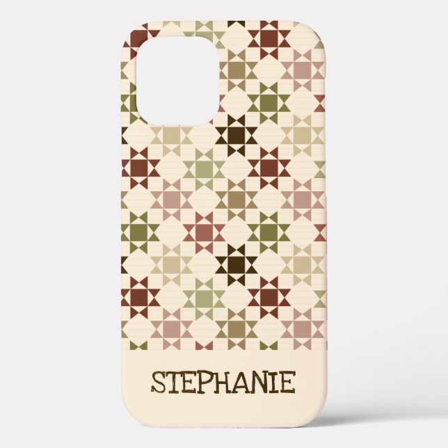 Coques Case-Mate iPhone Amish Quilt Print Cream, Brown Personnalisé (Verso)