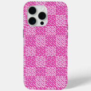 Coque iPhone 15 Pro Max Amour à Carreaux en Magenta et Blanc
