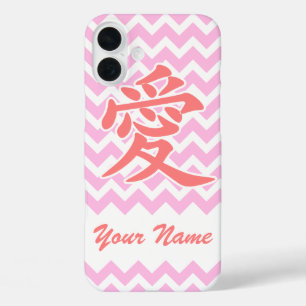 Coques iPhone 16 Plus Amour en japonais avec Motif Chevron rose