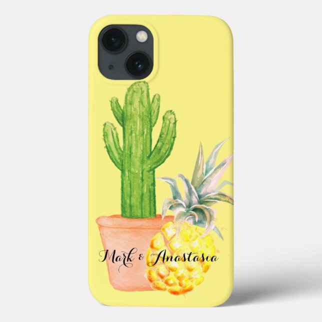 Coques Case-Mate iPhone Amour moderne Ananas jaune et Cactus (Verso)