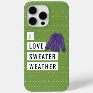 Coque iPhone 15 Pro Max Amusants I Love Sweater Météo Blanc Pois Vert