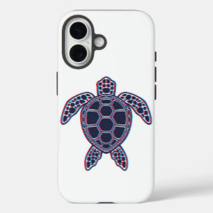 Coque Pour iPhone 16 Anaglyphe Rouge Et Bleu 3D Effet Glitch Tortue de 
