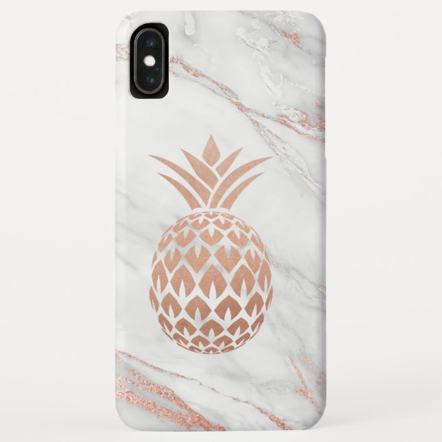 Coques Case-Mate iPhone Ananas rose Gold Foil sur Marbre blanc (Dos)