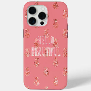 Coque iPhone 15 Pro Max Ananas rose Gold Tropical Parties scintillant