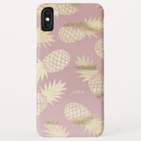 Ananas Tropical Or Motif Monogramme rose