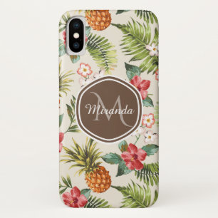 Coques Pour iPhone Ananas tropicale exotique Floral Monogramme Brown