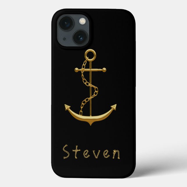 Coques Case-Mate iPhone Ancrage or sur nom nautique noir (Verso)