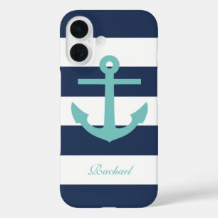 Coque Pour iPhone 16 Ancre Aqua sur Bleu