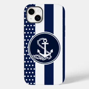 Coque Pour iPhone 14 Plus Ancre, Bleu Et Blancs Style Nautique