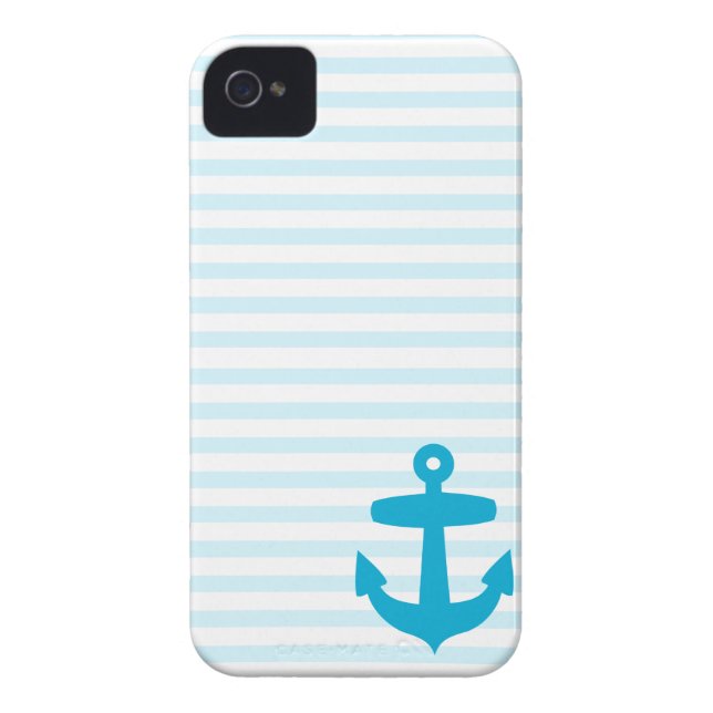 Coques Case-Mate iPhone Ancre bleue et rayures bleu-clair de marin (Dos)