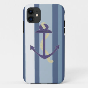 Coques Pour iPhone Ancre bleue sur fond rayé