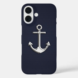 Coque Pour iPhone 16 Ancre Chrome sur l'impression de fibre de carbone
