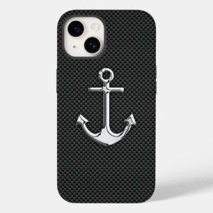 Coque Pour iPhone 14 Ancre d'argent sur la fibre de carbone
