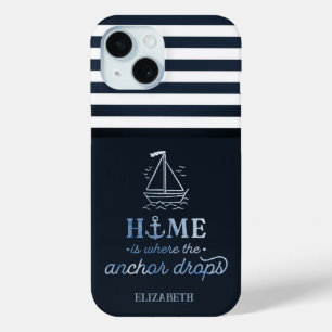 Coque Pour iPhone 15 Ancre de bateau nautique bleu marine