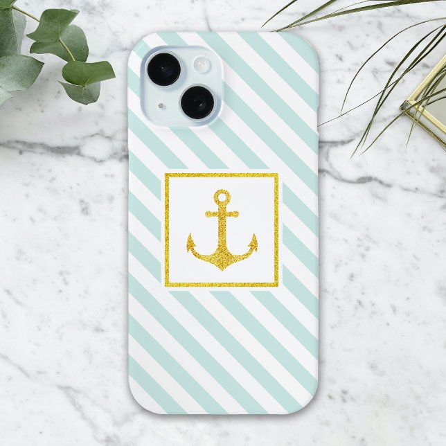 Coques Case-Mate iPhone Ancre de Parties scintillant Faux à rayures nautiq (Créateur téléchargé)
