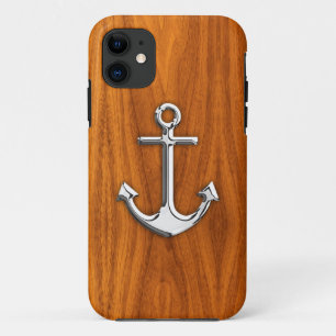 Coque Case-Mate Pour iPhone Ancre de style Chrome sur la plaque de teck