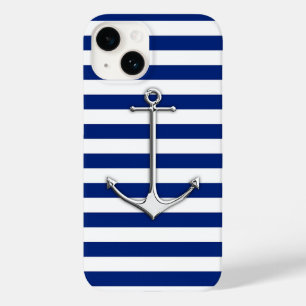 Coques Pour iPhone Ancre fine de style Chrome sur bandes bleues