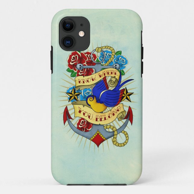 Coques Case-Mate iPhone Ancre, hirondelle et roses (Dos)
