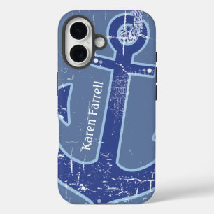 Coques iPhone 16 ancre marine bleue personnalisée