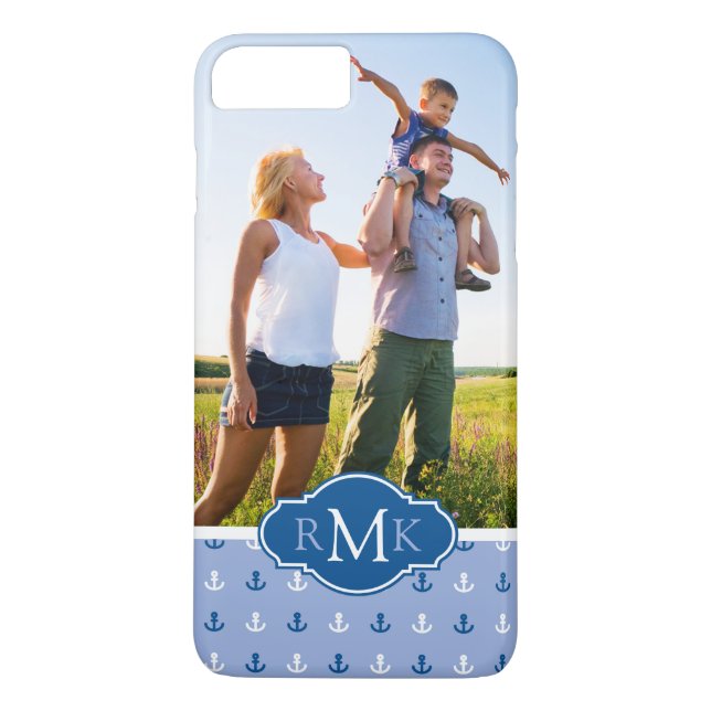 Coques Case-Mate iPhone Ancre mignonne Pattern| votre photo et monogramme (Dos)