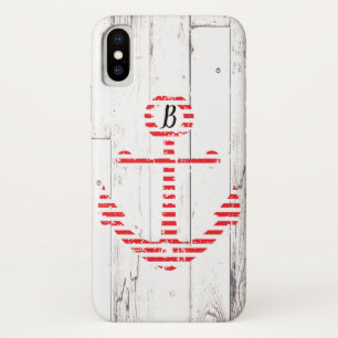 Case-Mate iPhone Case Ancre Naautique Rayures Rouges Blanc Bois