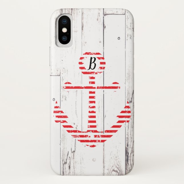 Coques Case-Mate iPhone Ancre nautique Baies rouges Bois blanc (Dos)