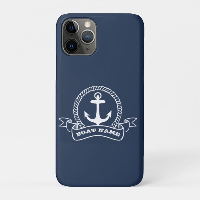 Coques Case-Mate iPhone Ancre nautique Nom du bateau Marine Bleu (Dos)