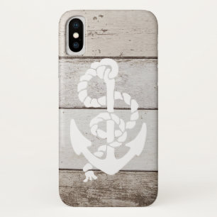 Etui iPhone Case-Mate Ancre Nautique Sur Faux Bois imprimé plat