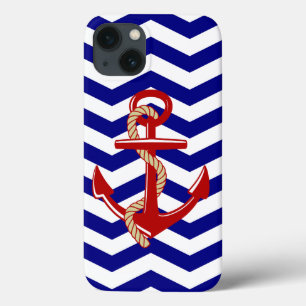 Etui iPhone Case-Mate Ancre rouge Chevron Nautical Stripes