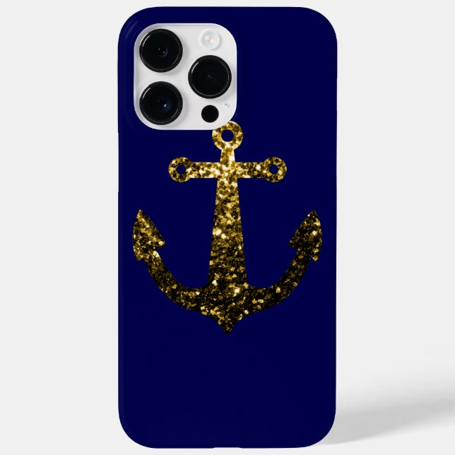 Coques Case-Mate iPhone Ancre Sparkly Gold faux scintillants sur bleu mari (Verso)