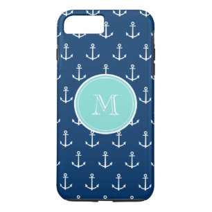 Coque iPhone 8 Plus/7 Plus Ancres blanches de la marine Motif, Monogr vert à 