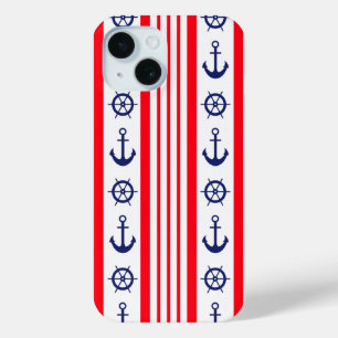 Coque Pour iPhone 15 Ancres nautiques rouges et bleues et barre de navi
