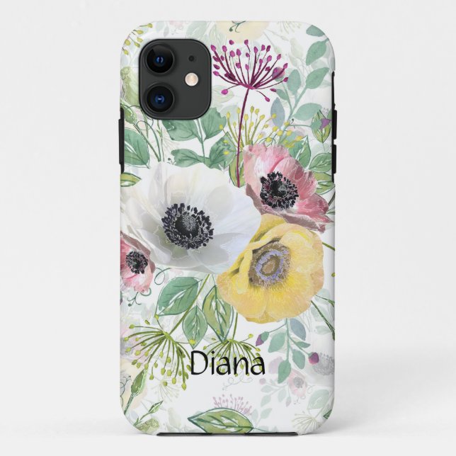 Coques Case-Mate iPhone Anémones rose, blanc et jaune. (Dos)