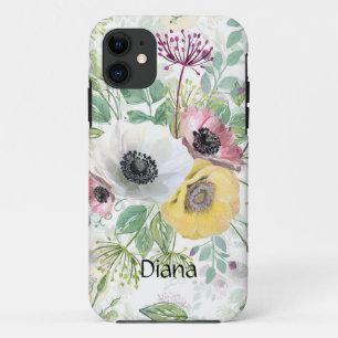 Case-Mate iPhone Case Anémones roses, blanches et jaunes.