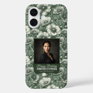 Coque Pour iPhone 16 Anémones Vertes Cadeau d'anniversaire 10 ans Éléga