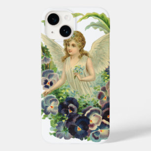 Coque Pour iPhone 14 Ange de Pâques victorien avec Fleurs de Pansy Viol