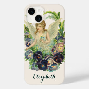 Coques Pour iPhone Ange de Pâques victorien avec fleurs de pensée vio