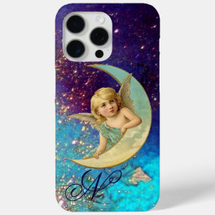 Coque iPhone 15 Pro Max ANGE LUNE EN OR BLEU PARKLES Monogramme