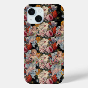 COQUE POUR iPhone 15 ANGE ROMANTIQUE RASSEMBLANT ROSES ET FLEURS ROSES 