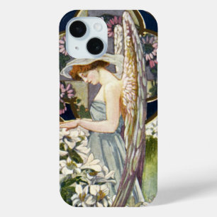 Coque Pour iPhone 15 Ange victorien et fleurs de lys de Pâques vintage