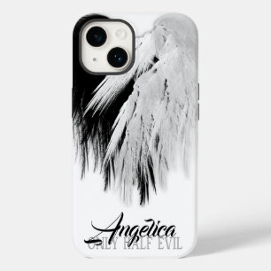 Coque Pour iPhone 14 ANGEL AILES COEUR Noir+Blanc Seulement mi-mal Funn