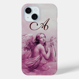 Coque Pour iPhone 15 ANGEL JOUER LYRA SUR LES NUAGES rose monogramme