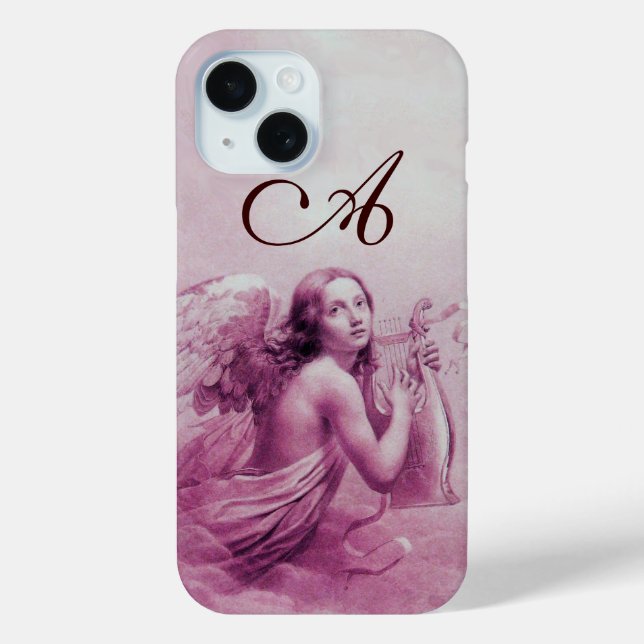 Coques Case-Mate iPhone ANGEL JOUER LYRA SUR LES NUAGES rose monogramme (Verso)