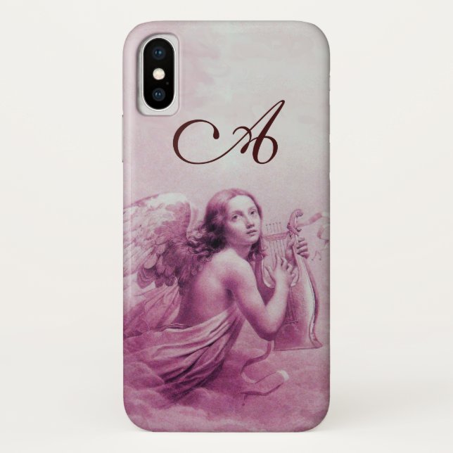 Coques Case-Mate iPhone ANGEL JOUER LYRA SUR LES NUAGES rose monogramme (Dos)