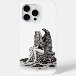 Coque iPhone 15 Pro Max Angel, perdu dans la pensée, noir et blanc Design