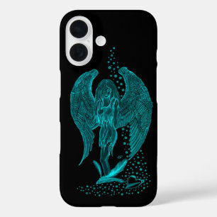 Coque Pour iPhone 16 Angel perdu en amour, noir et vert Design