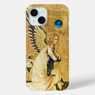 Coque Pour iPhone 15 ANGÉLE ANNONCIÉ EN OR ET BLEU, Parchemin
